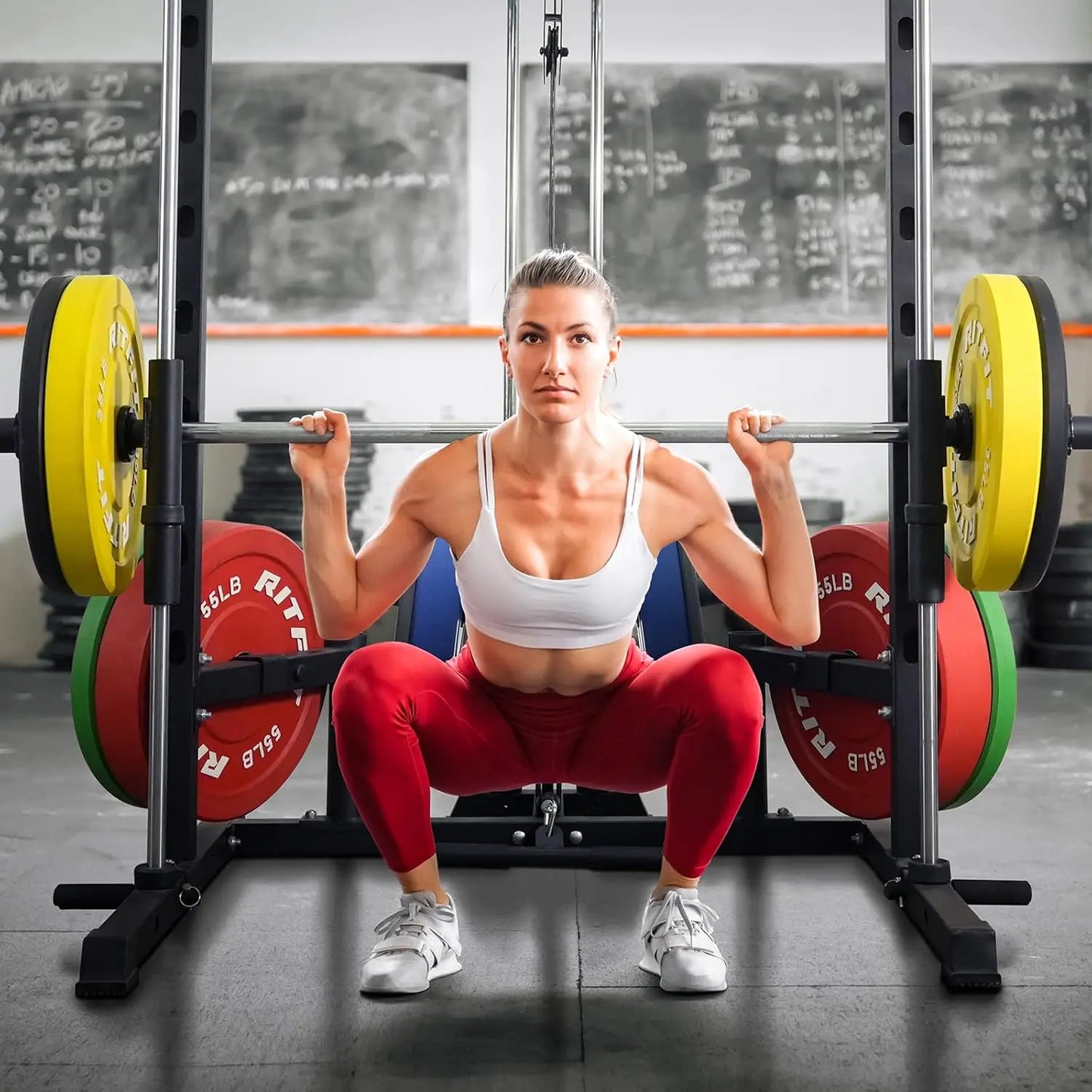 Smith Machine Power Rack with LAT-Pull Down System, Landmine, Barbell Bar, Plate Storage Pegs and More Training, Customized