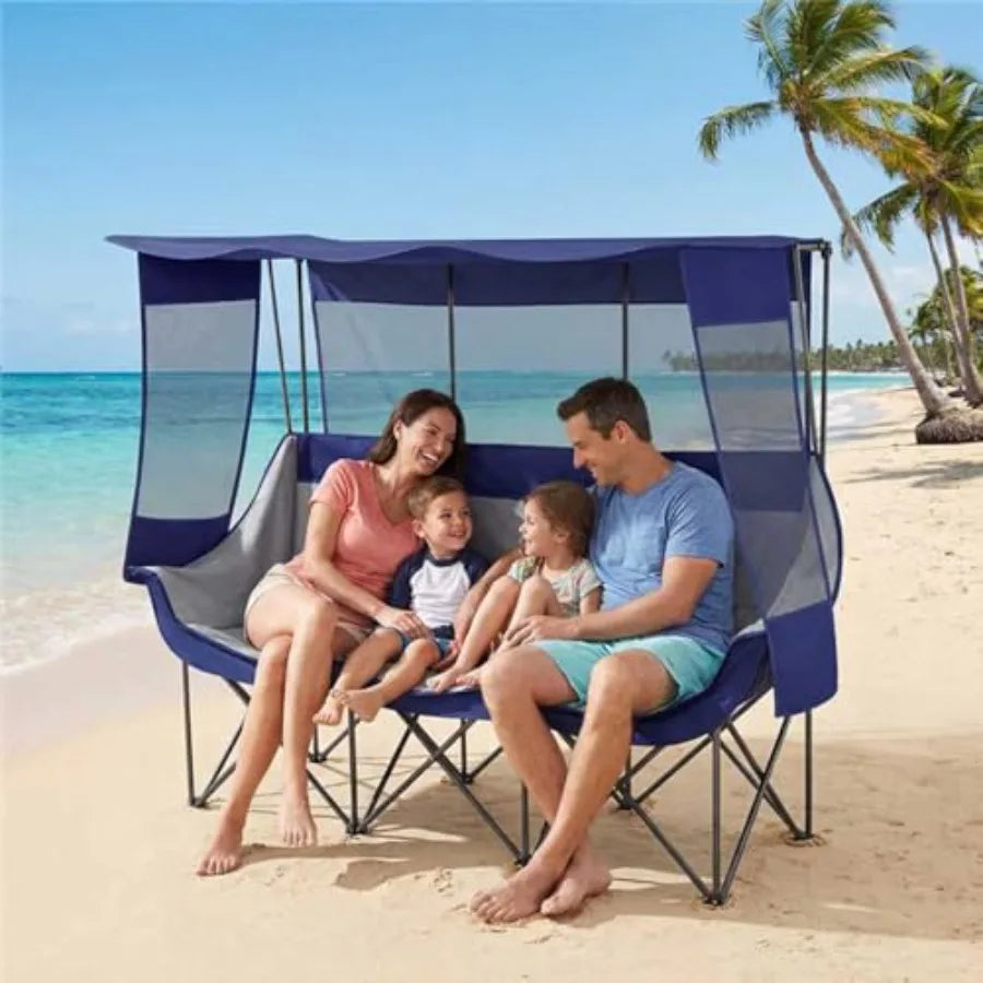 3 Person Camping Chair with Canopy Shade 700lbs Heavy Duty Oversized Beach Camping Chair with Thick Cushion Cup Holder and Carr