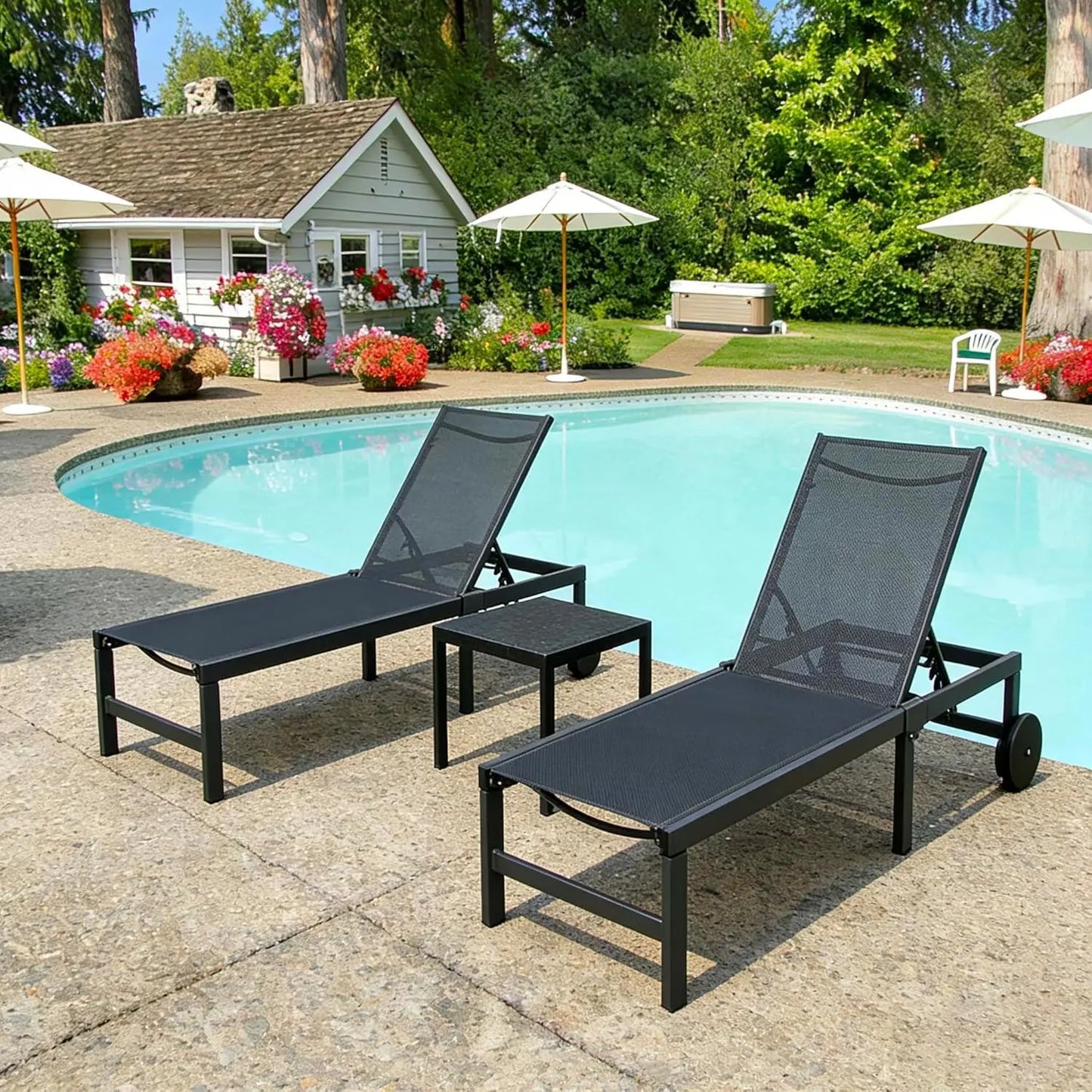 Patio Tanning Lounge Chair Set with Face Down Hole Outdoor Aluminum Adjustable Reclining Chairs Wheels Pillows and, Customized