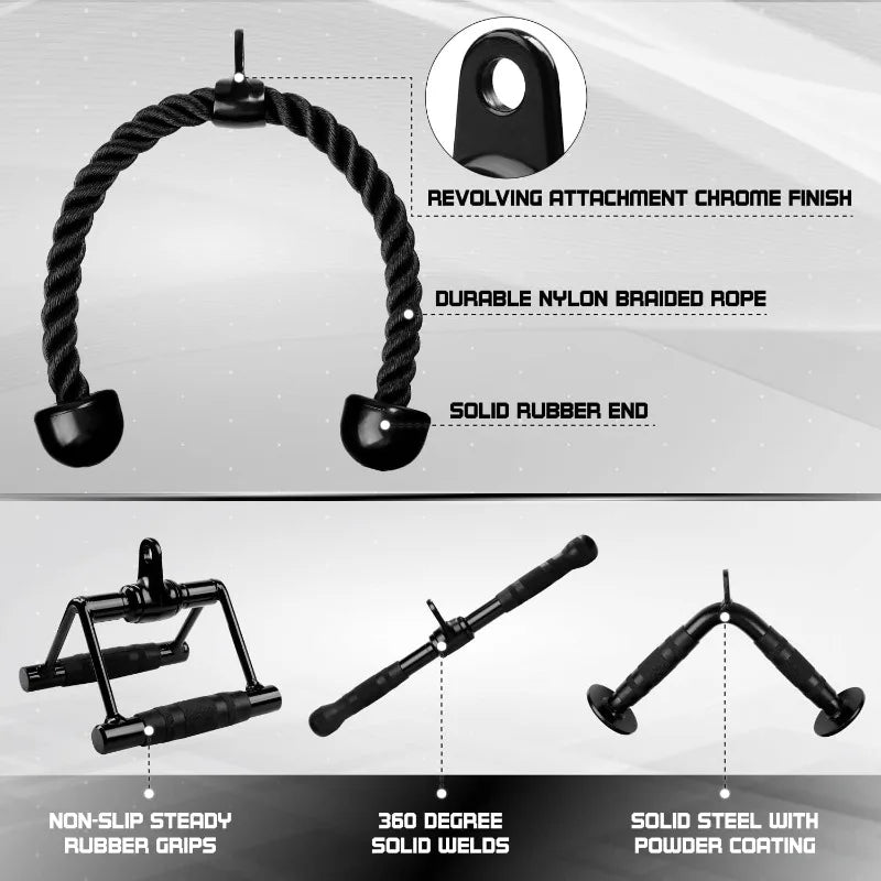 Cable Machine Attachment, Tricep Straight Bar, V Bar, LAT Pulldown Attachments/Accessories Load 880lbs for Home Gym