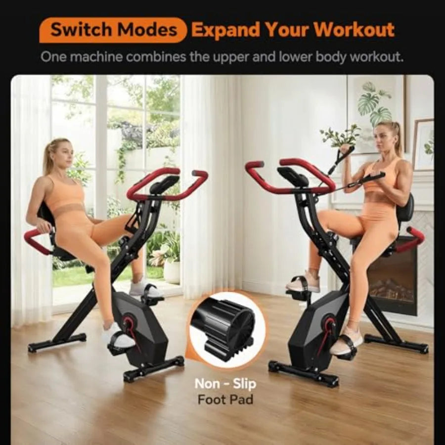 Foldable Exercise Bike for Small rtment Home Use with 5.5lb Flywheel and Arm Resistance Bands 300LB Ccity 10dB Quiet Operation