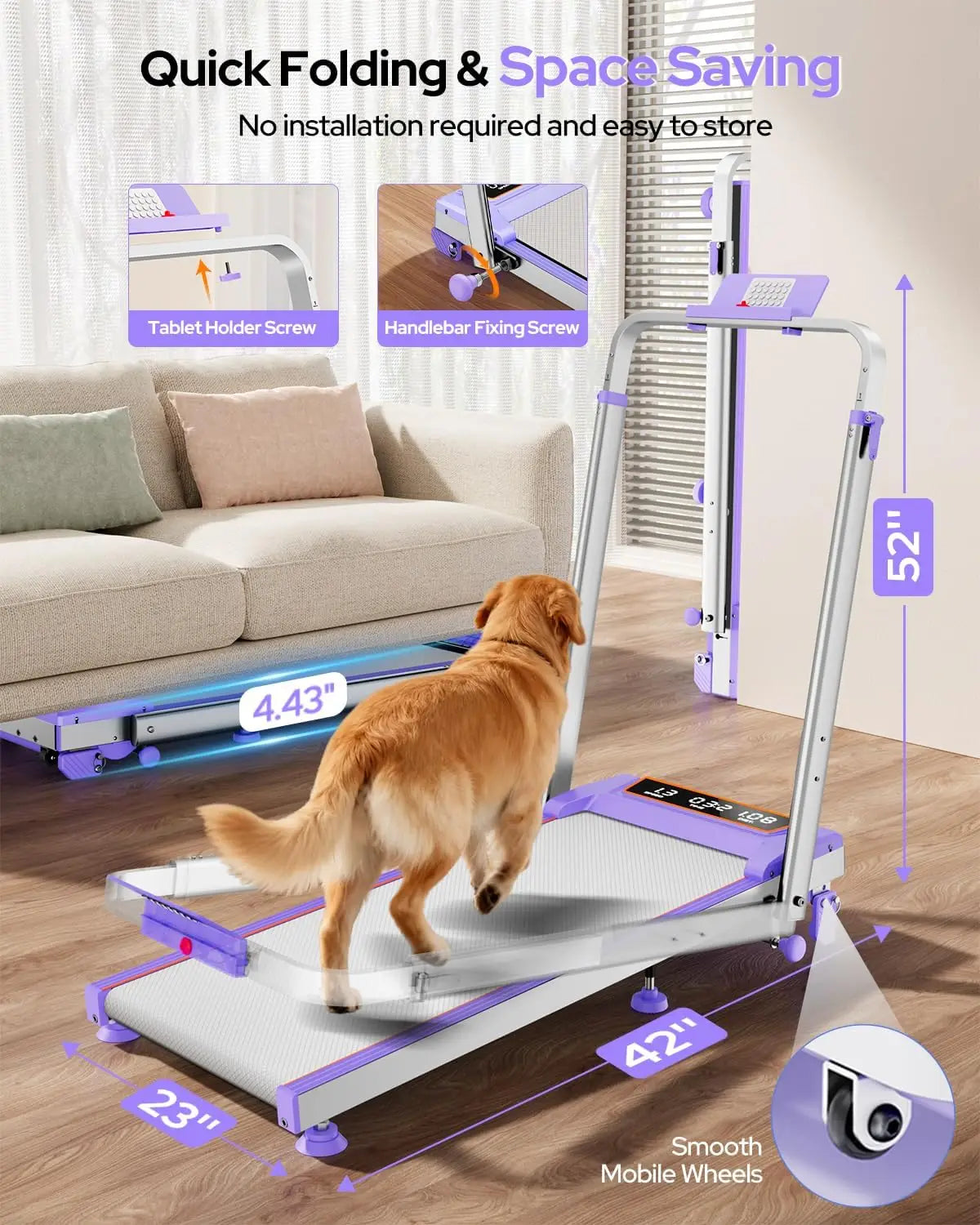 Walking Pad Treadmill with 15% Incline/Adjustable Height,3.5HP Walking Pad with Handle Bar,Foldable Under Desk Treadmill 350LBS