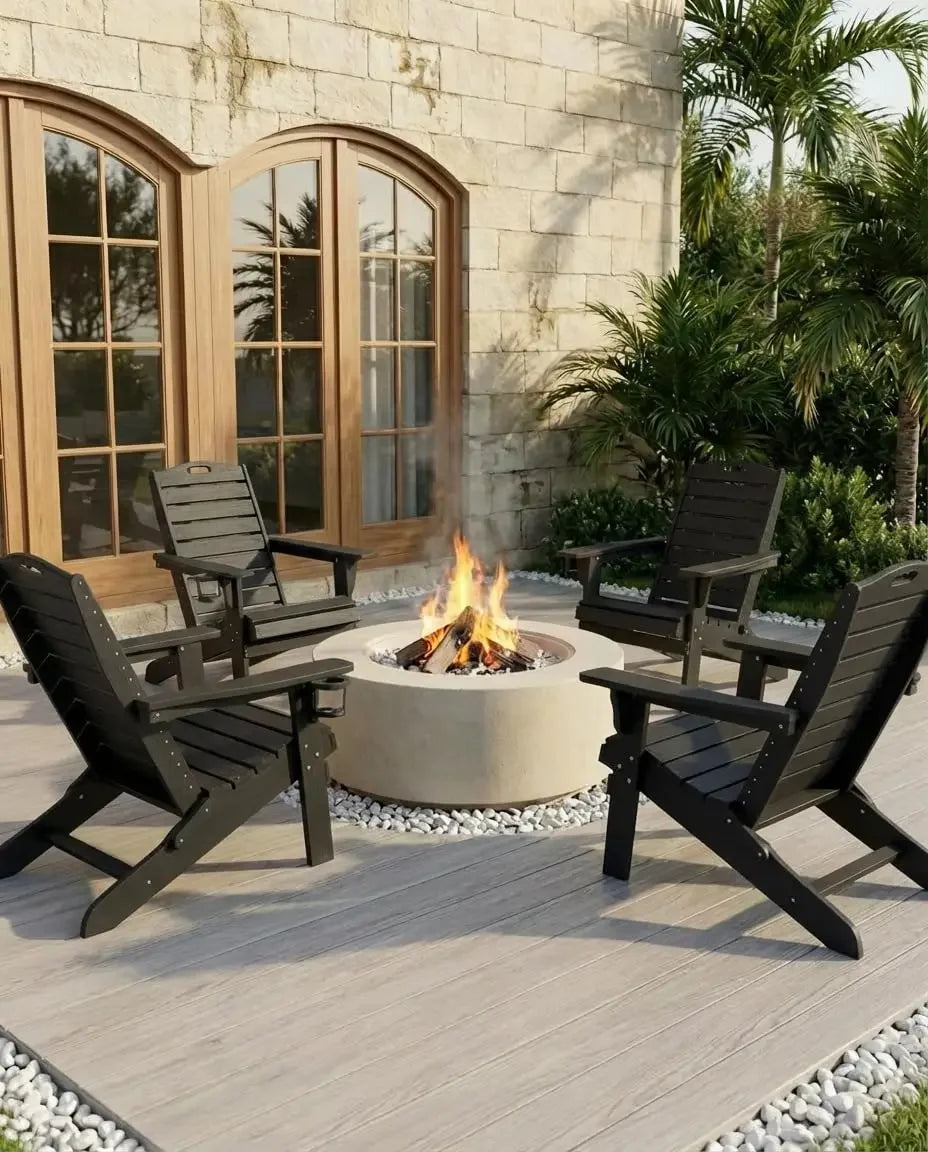 Set of 2 Folding Adirondack Chairs HDPE with Retractable Ottoman,Weather Resistant Patio, Customized