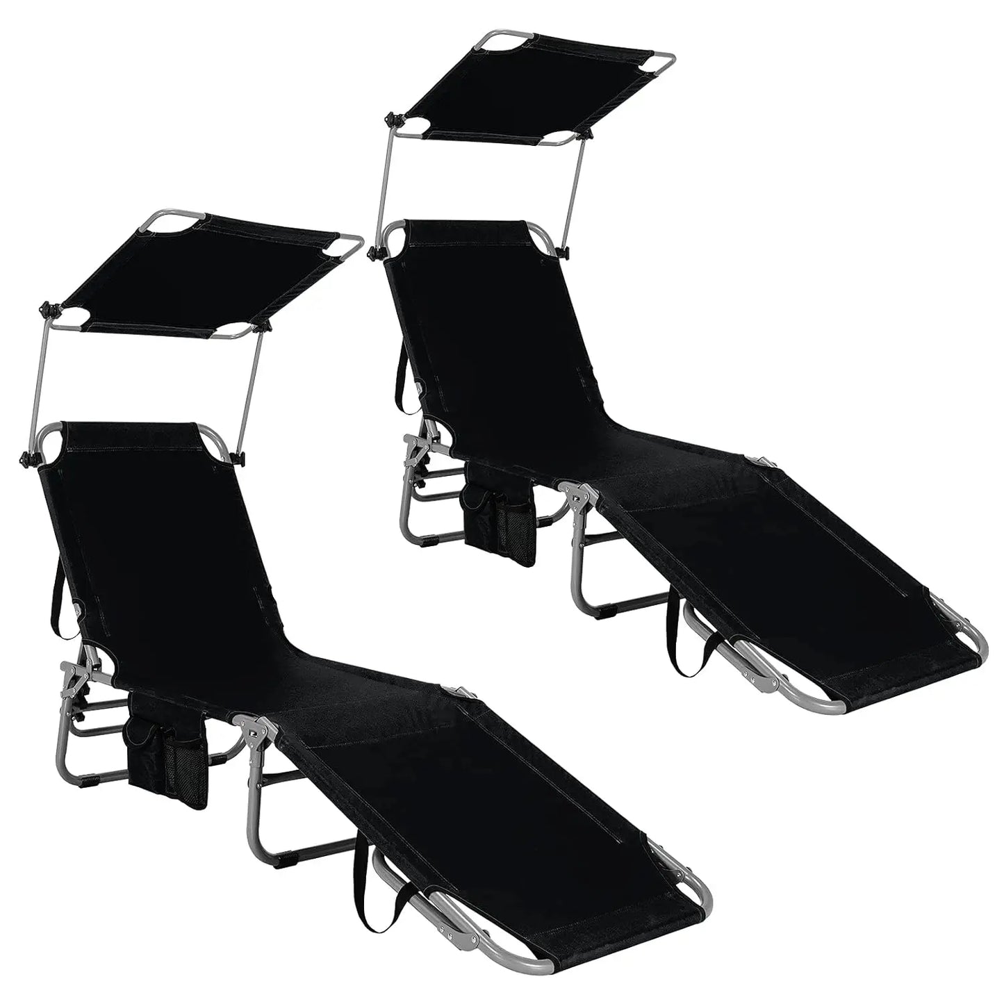 Lounge Chair Outdoor with Canopy, 330LBS Portable Tanning Chair with Adjustable Backrest, Carry Straps & Side, Customized