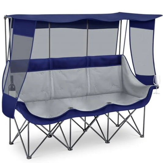 3 Person Camping Chair with Canopy Shade 700lbs Heavy Duty Oversized Beach Camping Chair with Thick Cushion Cup Holder and Carr