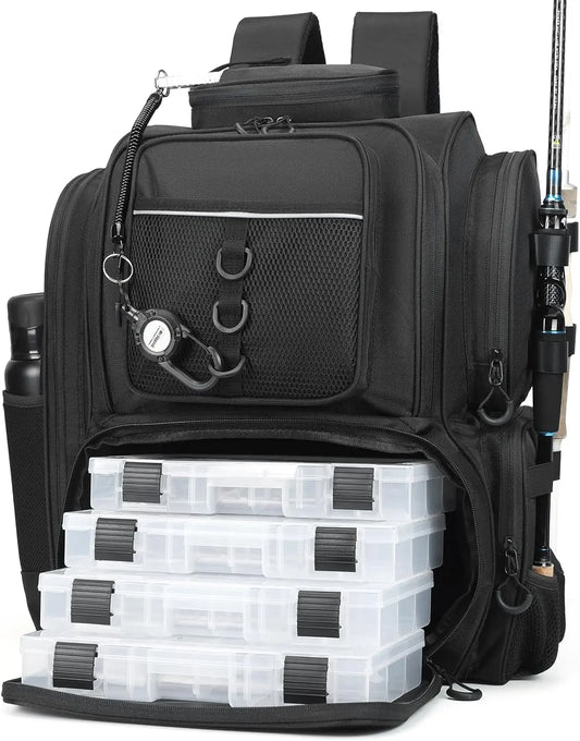 Large Fishing Backpack with Tackle Boxes, Durable Tackle Bag Made of Strong Materials for Anglers