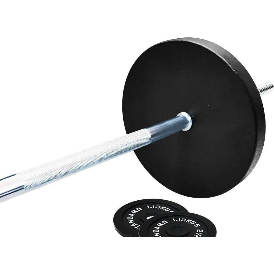 Cast Iron Standard Weight Plates Including 5FT Standard Barbell with Star Locks, 95-Pound Set (85 Pounds Plates + 10 Pounds Barb