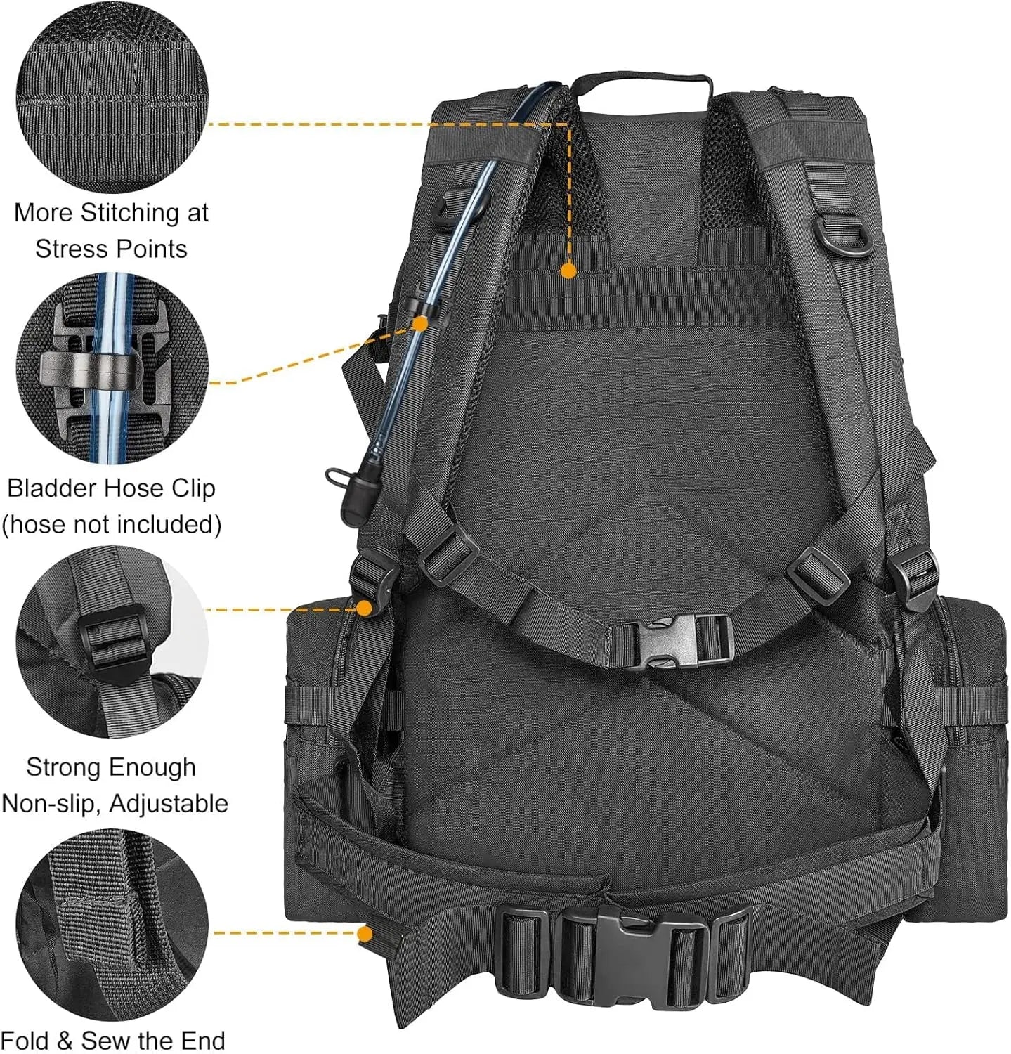 60L Tactical Backpack Men Women Military Rucksack with D-Ring Molle, Compass, 3-Day Bug Out Survival Hiking Camping Daypack, Bla
