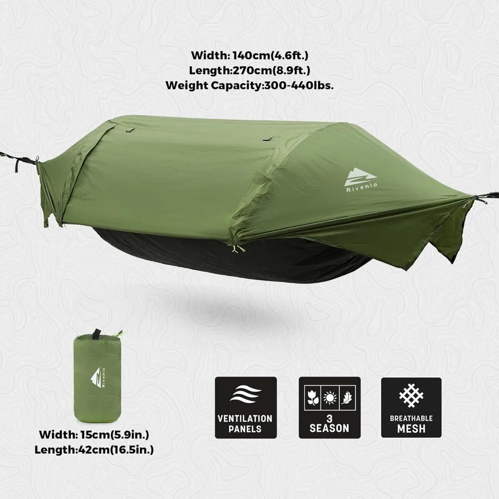 Camping Hammock Tent with Mosquito Net & RainFly, 3 in 1 Waterproof Lightweight Portable Sleeping Hammock Bug, Travel Outdoor Ge