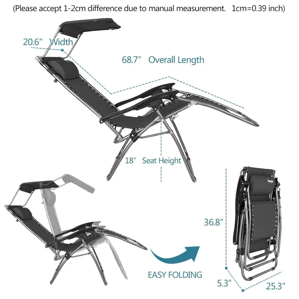 Zero Gravity Chair with Canopy Patio Sunshade Lounge Chair, Adjustable Folding Shade Reclining Chairs with Cup, Customized