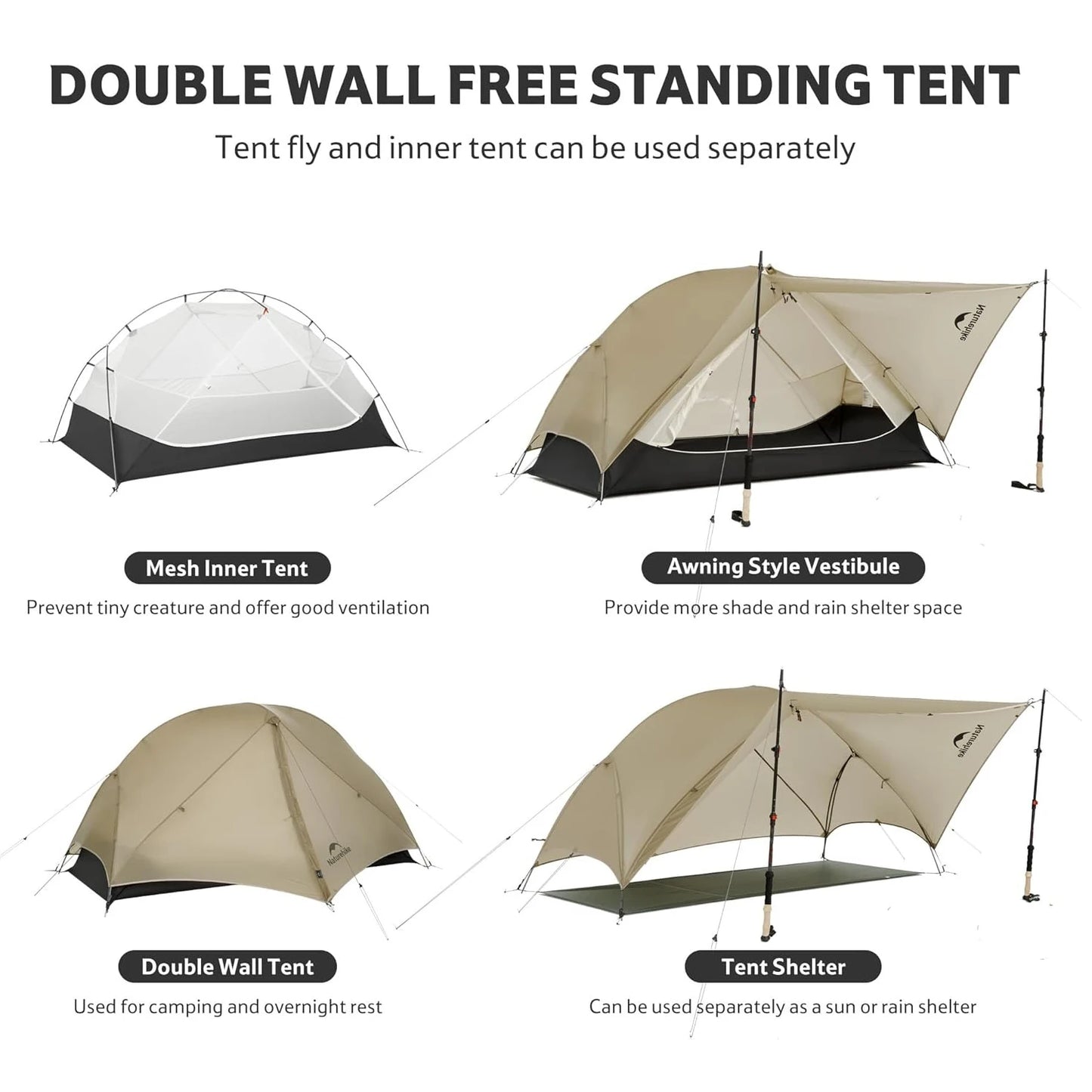 Naturehike Mongar UL 1Person Tent Ultralight Camping Tent Outdoor Travel Double Layer Waterproof Tent 3 Season Hiking Tent