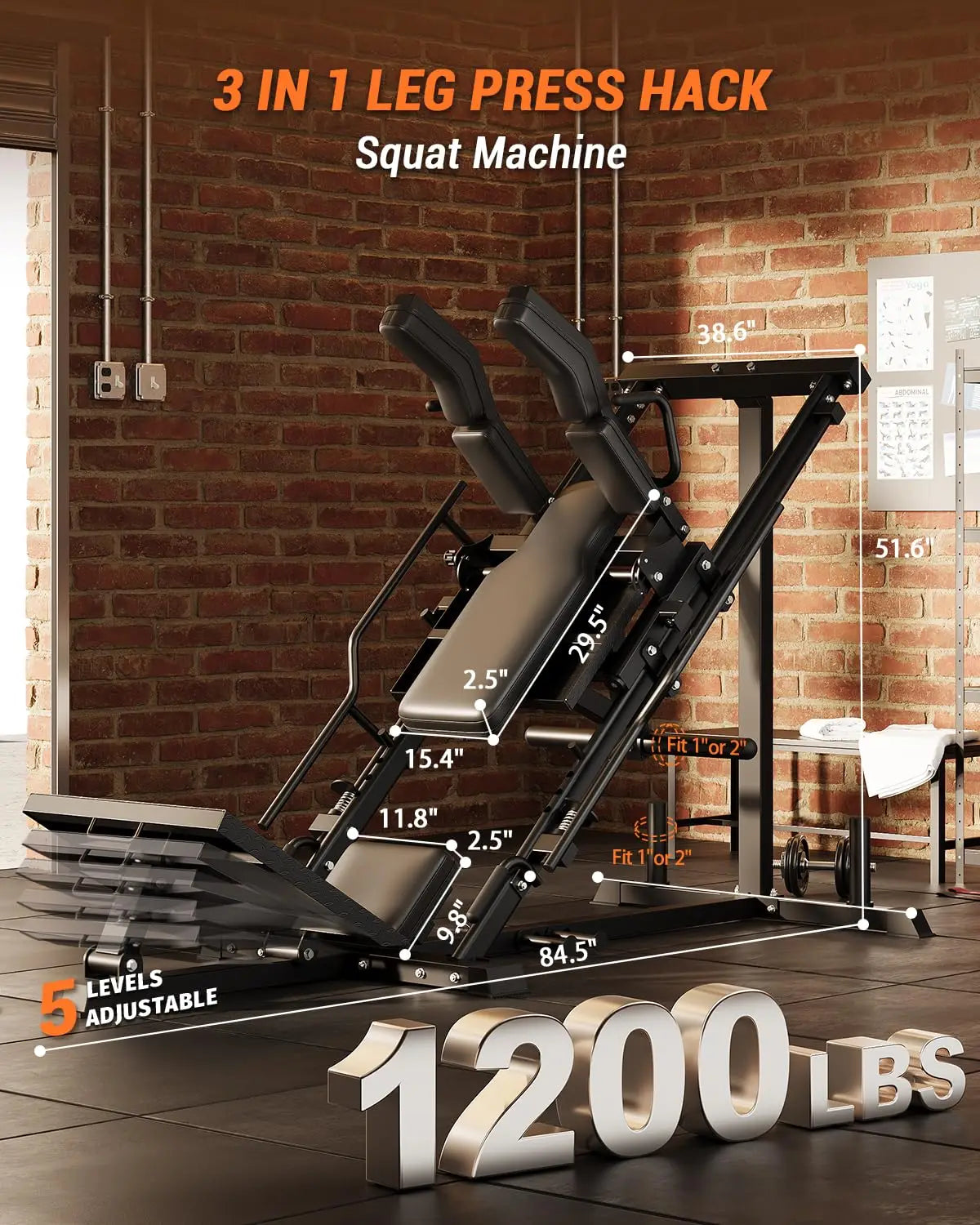 3 In 1 Leg Press Machine, Professional Hack Squat Machine With Weight Storage Post For Home, Fit 1" & 2" Weight Plates