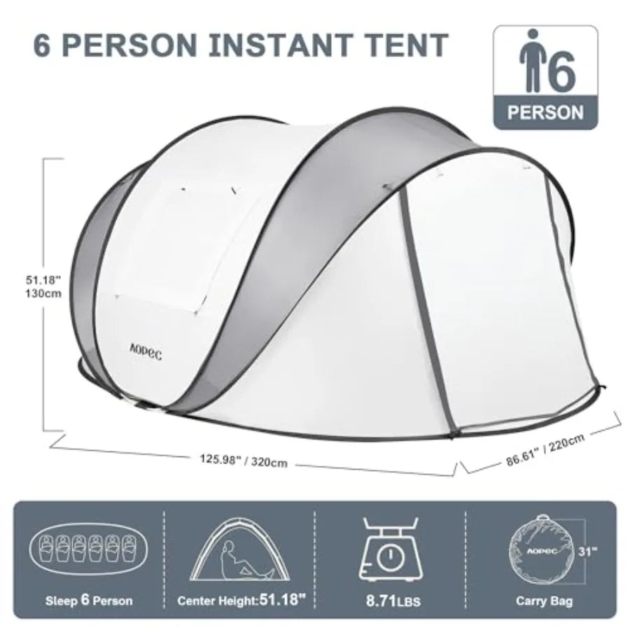 Pop Up Camping Tent 2/4/6 Person Instant Tent Waterproof PU4500mm Spacious Ventilated Camping Tent with Front Porch Quick Setup