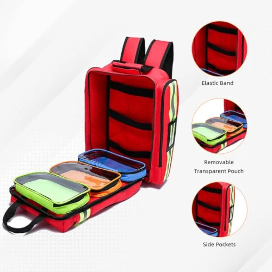 First Aid Backpack for Nurses with Removable Transparent Pouch Medical Bag for Traveling Lightweight Portable Design Ideal for