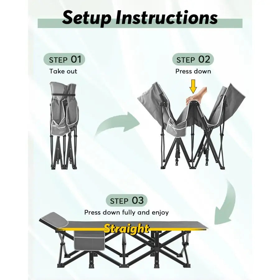 Camping Cot for Adults, HeavyDuty Portable Cot Bed with Mattress, Foldable Padded Sleeping Cots for Camping Travel Tent Day Bed