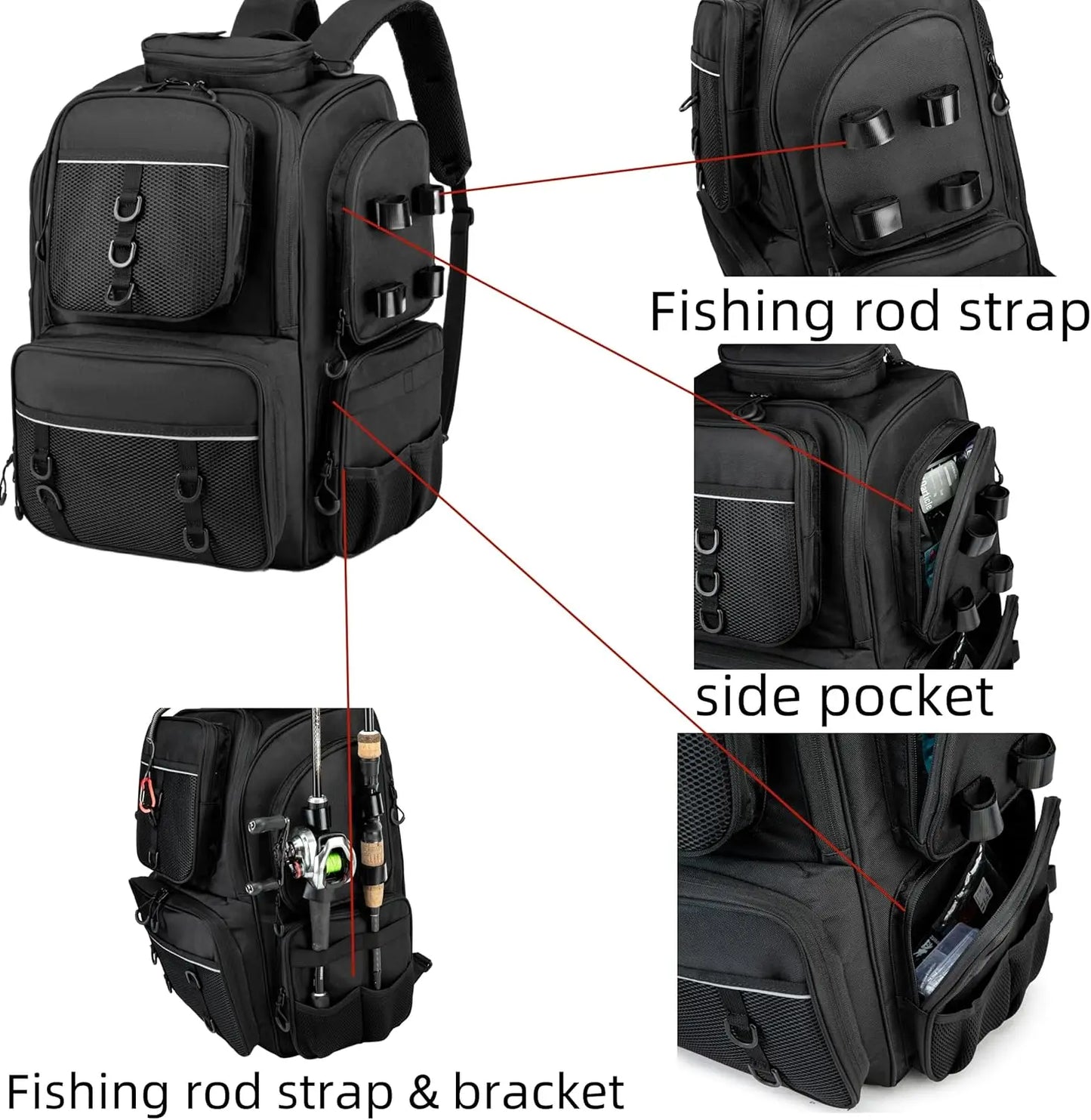 Large Fishing Backpack with Tackle Boxes, Durable Tackle Bag Made of Strong Materials for Anglers