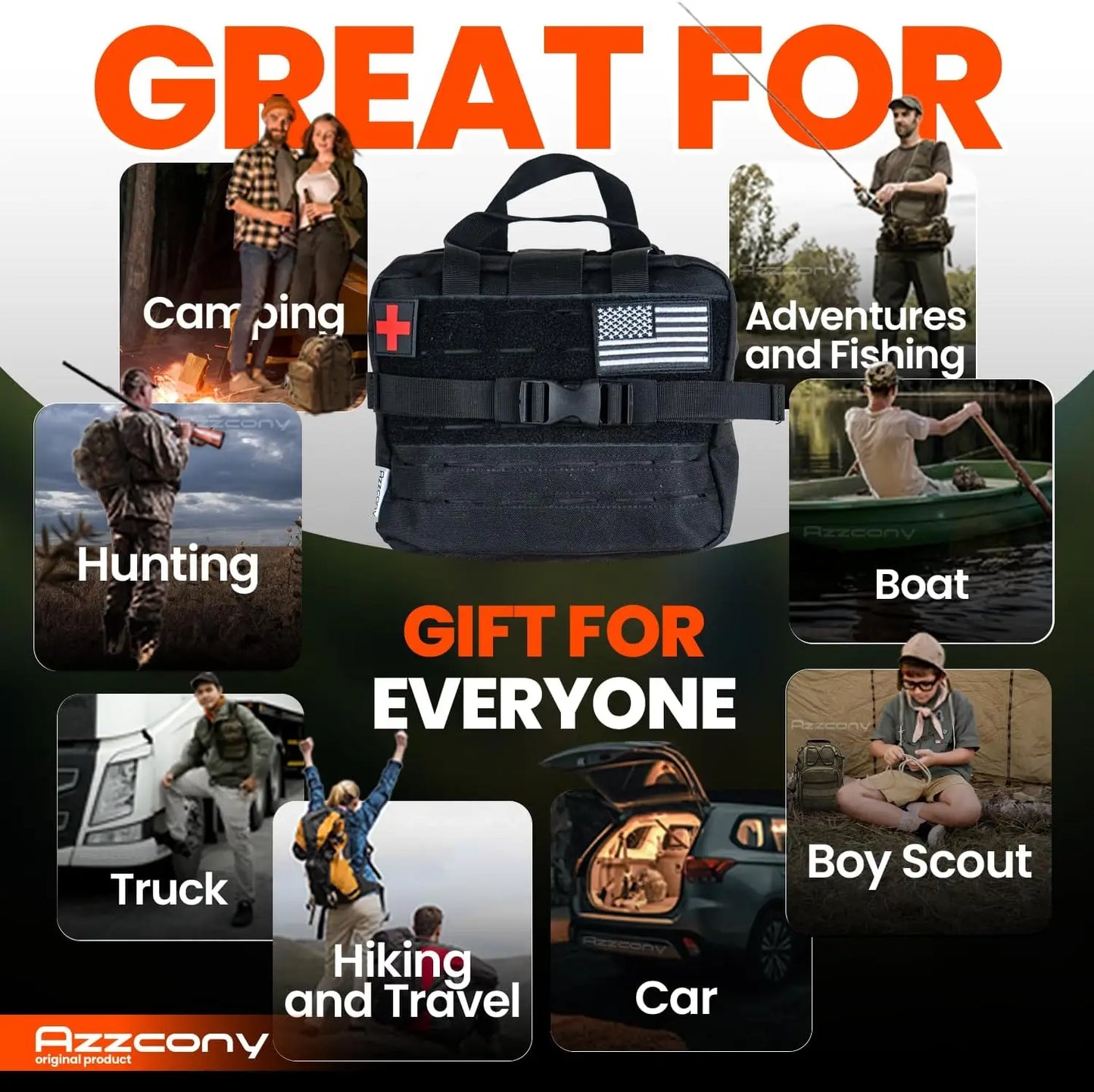 Emergency Survival Kit with First Aid Gear & Supplies - EDC Go Bag for Camping Outdoor - Tactical Molle Pouch Backpack Gift