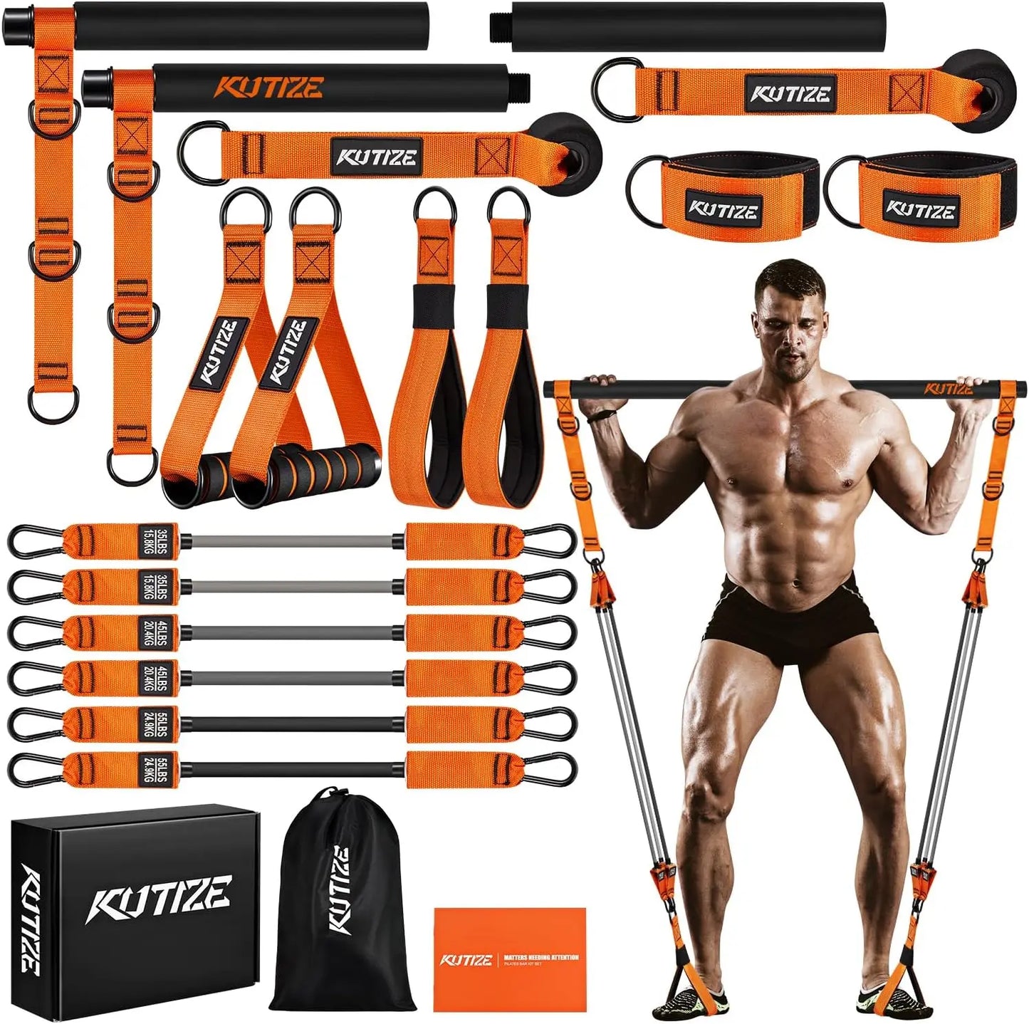 Heavy Duty Pilates Bar Kit with Resistance Bands, Portable Home Gym Equipment for Full Body Workout