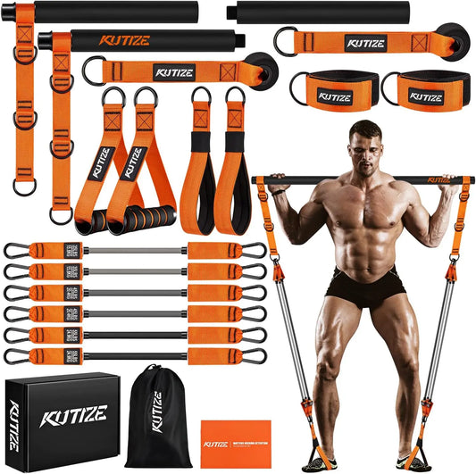 Heavy Duty Pilates Bar Kit with Resistance Bands, Portable Home Gym Equipment for Full Body Workout
