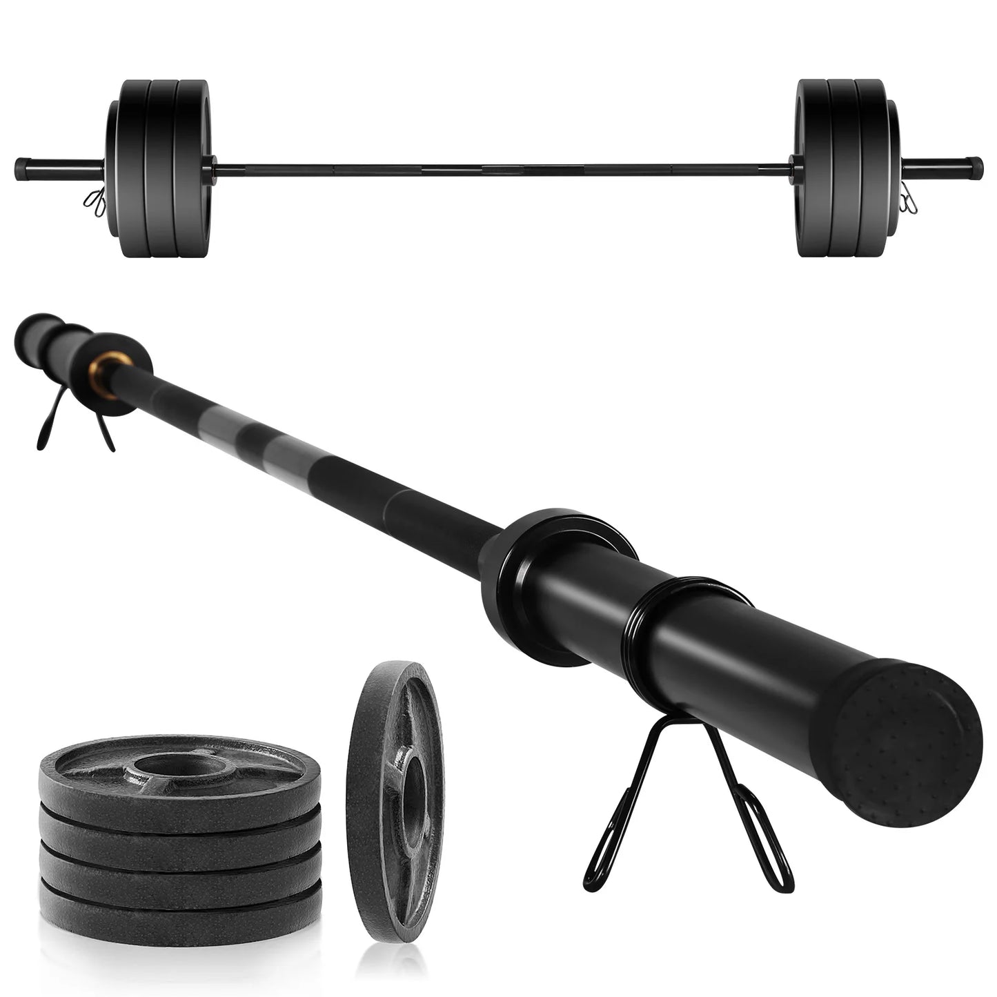 2.2m Solid Chrome Barbell Bar 1000LBS Capacity Universal Strength Training Bars for Squats Bench Press Deadlifts