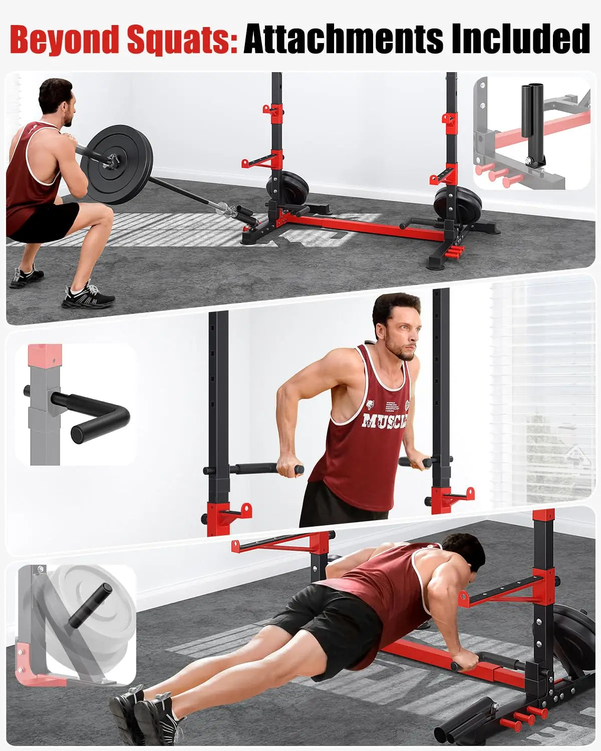 Smith Machine & Squat Rack Combo, Multi-Functional Power Racks with Adjustable Width & Pull-Up Bar, Cable Crossover, Customized