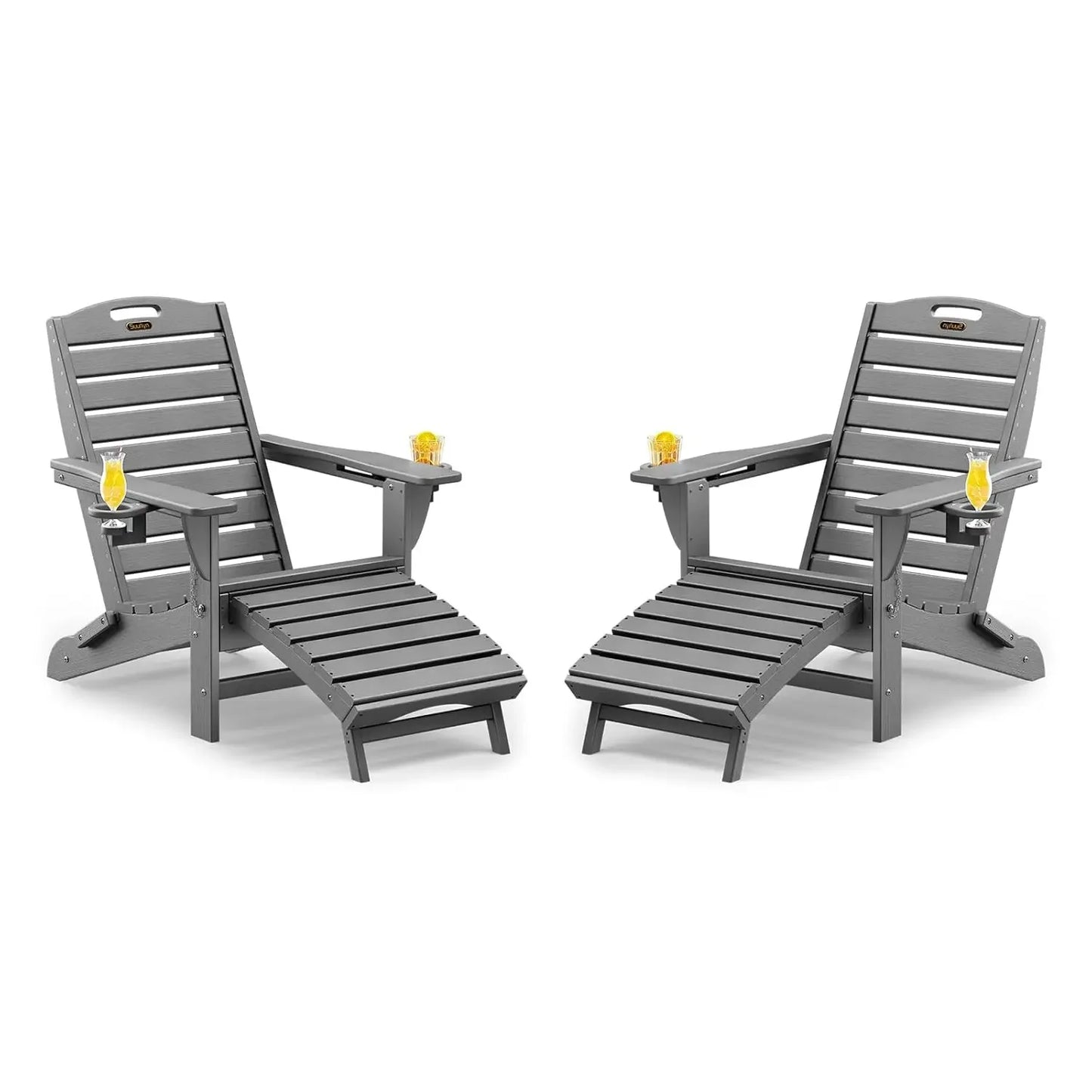 Set of 2 Folding Adirondack Chairs HDPE with Retractable Ottoman,Weather Resistant Patio, Customized