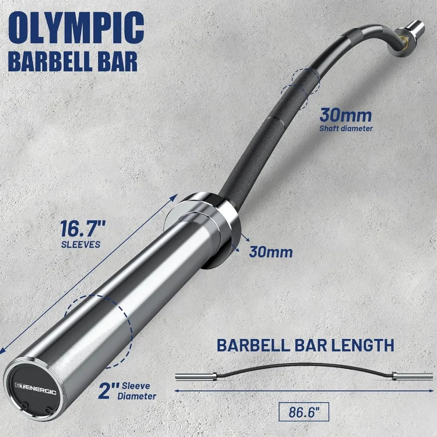 7FT  Cambered Barbell Bar Load 1000LBS Capacity Available Men's Barbell with Hard Chrome Sleeves for 2"  Plates