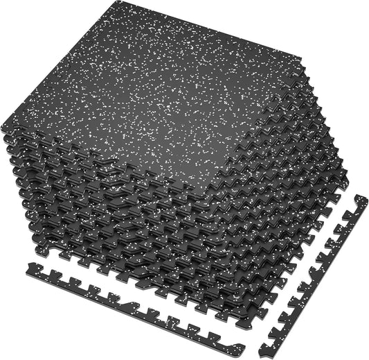 12-Piece 0.4'' Thick Interlocking Gym Mats, High-Density EVA Foam with Rubber Top, 48 Sq Ft Flooring for Home Workout
