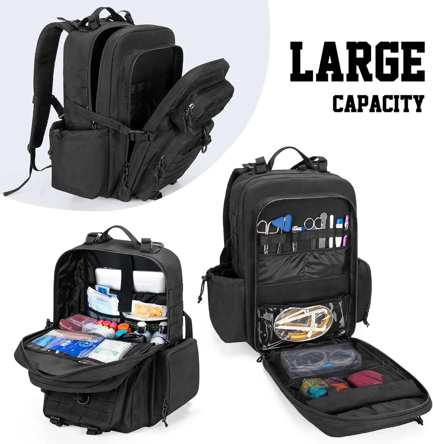 Tactical Medical Backpack for First Aid, Hiking, Trekking, Hunting, Camping - Black (Bag Only)