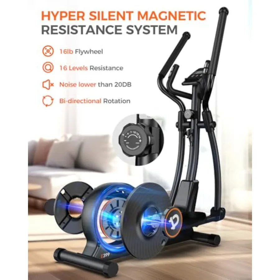 pooboo Elliptical Machine Elliptical Exercise Machine with 16-Level ResistanceHyper-Quiet Magnetic Driving System Elliptical Ma