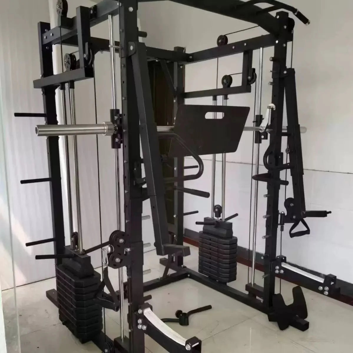Upgraded Luxury Multifunctional Smith Machine Set With 100kg Counterweight+100kg Weight Plate+Bench Free Tax Door To Door