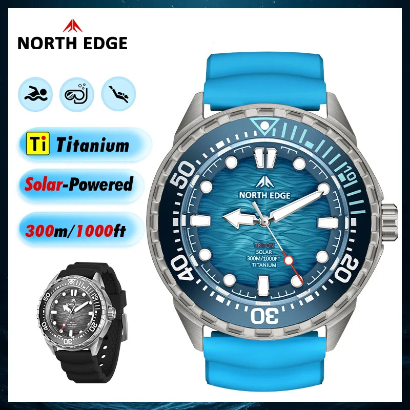 NORTH EDGE TRITON-Ti smartwatch Solar Powered Dive Watch Titanium Alloy Case Men Luxury Quartz Watches For Men Waterproof 300M