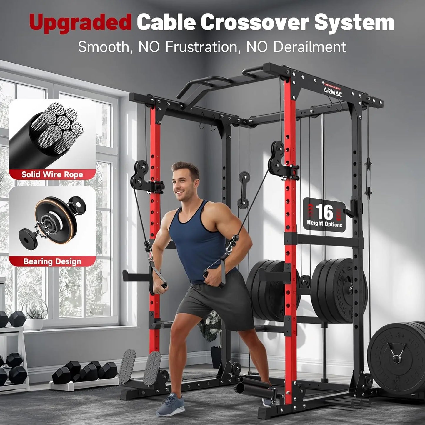 Power Cage,1500lbs Multi-Function Power Rack with Adjustable Cable Crossover System and More Training Attachment,, Customized