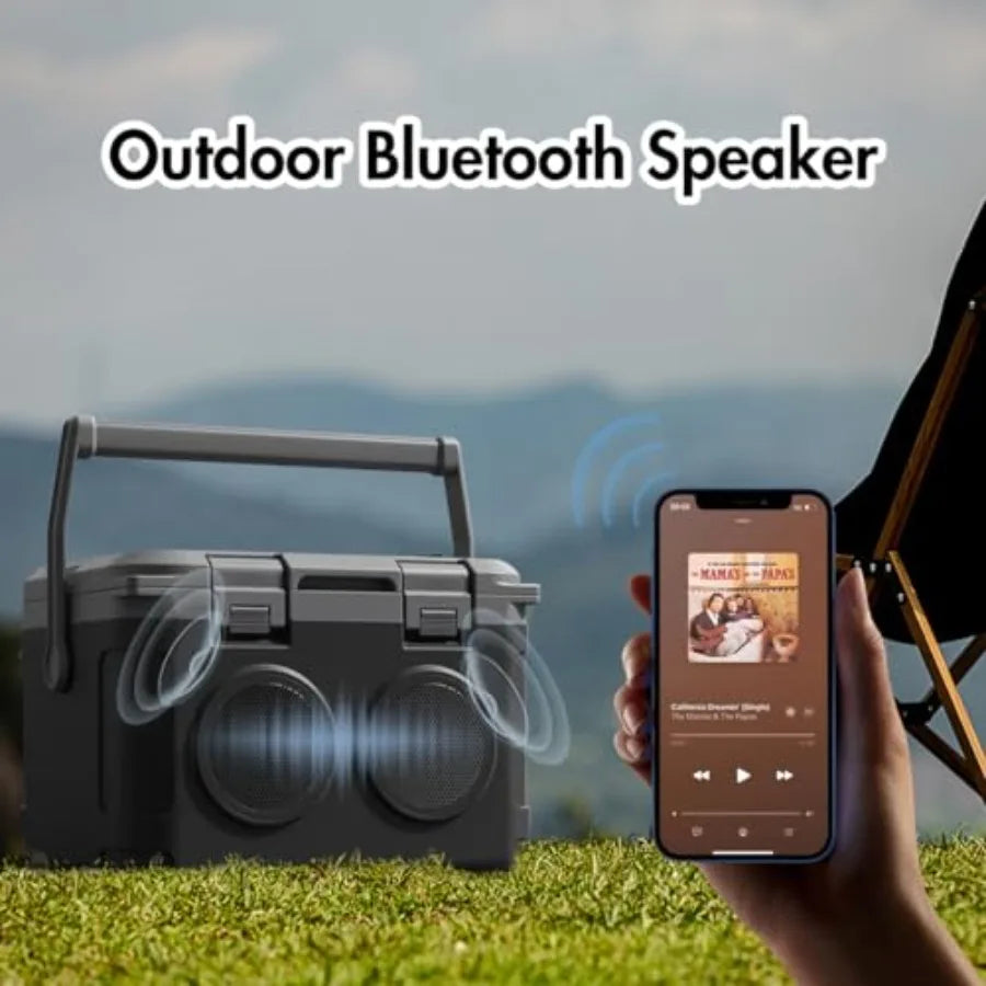 Camp Cooler with Bluetooth Speaker 22 Quart 48 Hours Ice Retention Portable Handle Outdoor Camping Cooler for BBQs Beach Hiking