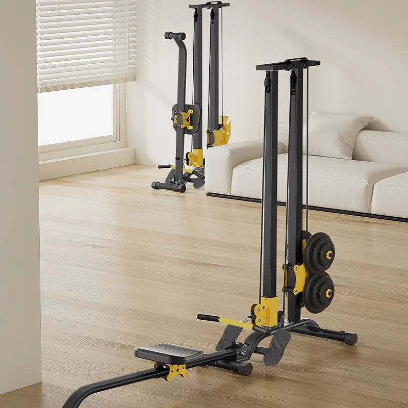 Home Gym LAT Pull Down Machine with High & Low Pulleys Fitness Rowing Machine100KG with LAT and Low Row Bars for Muscle Training