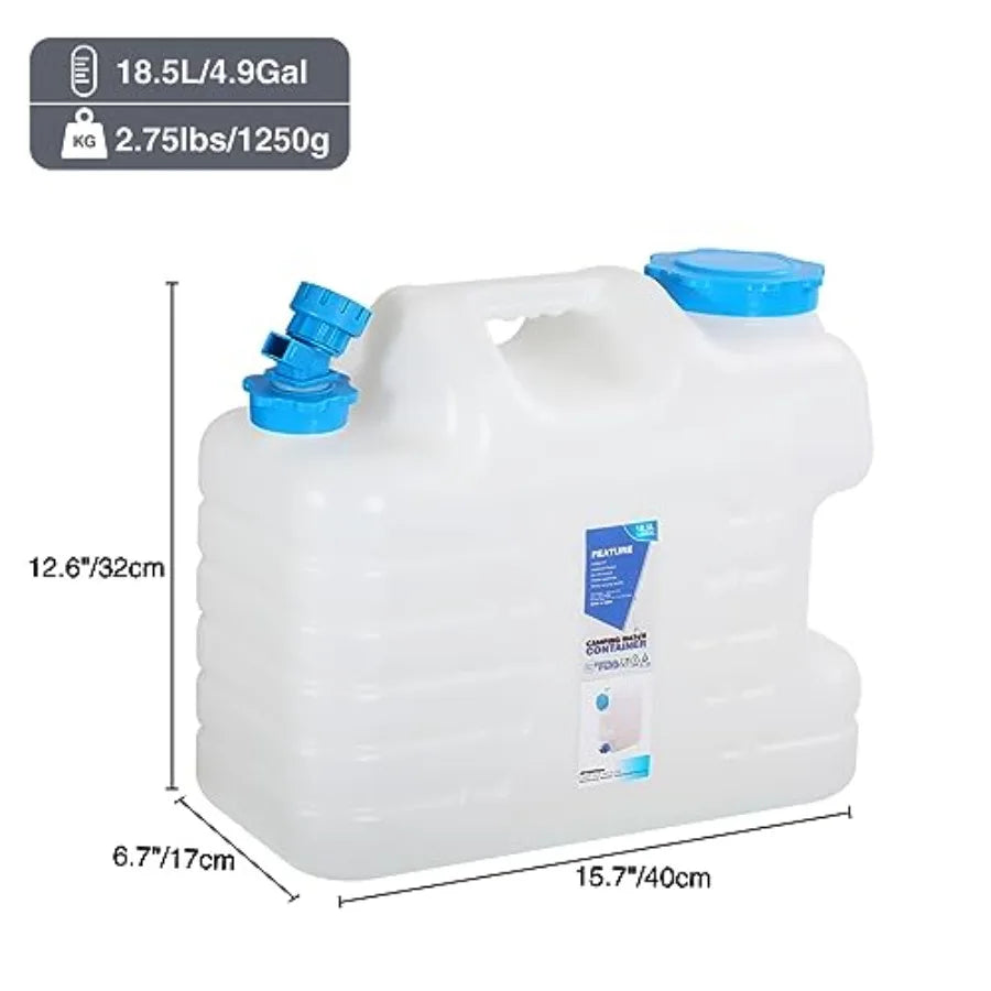 4.9 Gallon/18.5L Portable Water Container with Spigot Water Storage Carrier for Camping Outdoor Hiking Backpacking BPA Free Whi