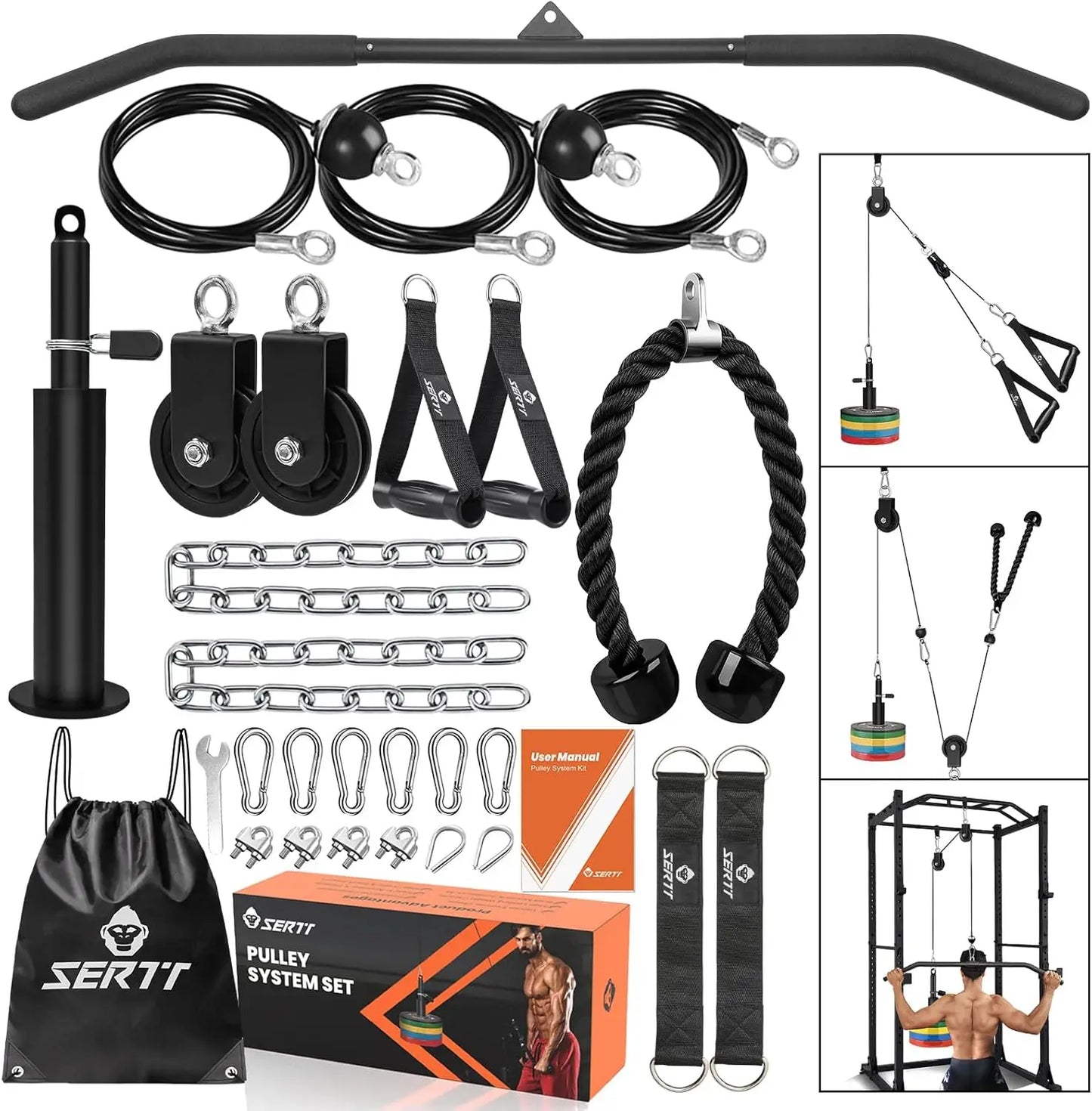 Home Gym Pulley System for Tricep, Lat Pulldown, Biceps Curl - Full Body Workout Cable for Squat Rack and Garage
