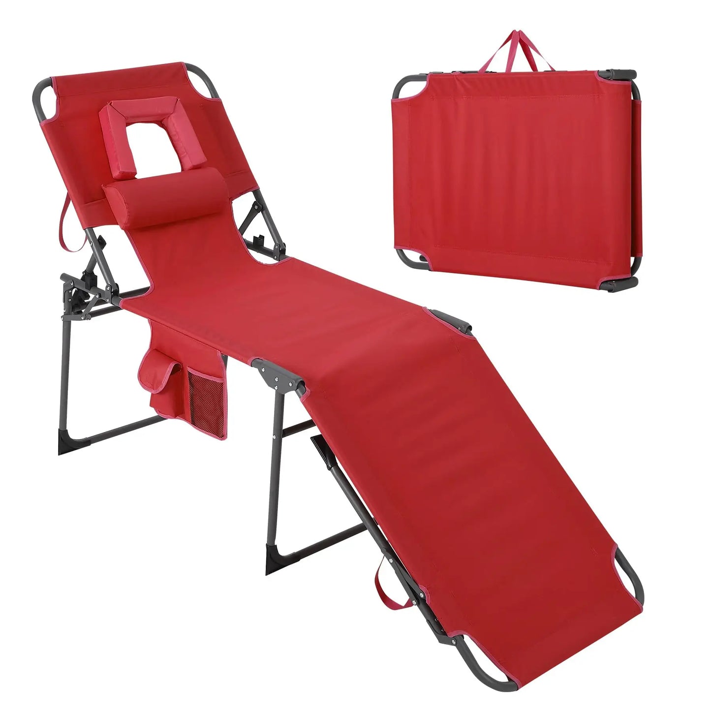 Portable Tanning Chair With Face Hole Folding Beach Lounge Chair 5-Position Face Down Chaise For Outdoor Poolside Patio