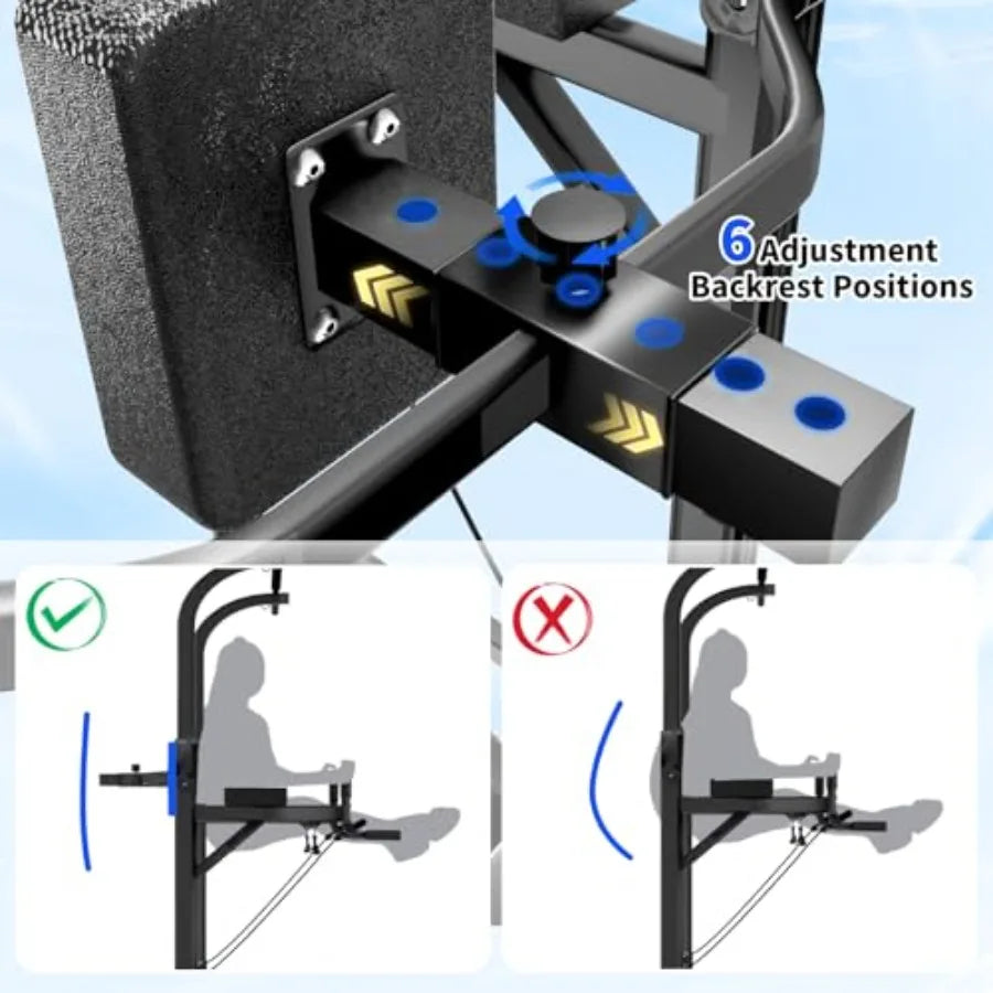 Adjustable Pull Up Bar Power Tower Dip Station for Home Gym Workout Multi-Function Strength Training Equipment in Black Steel w