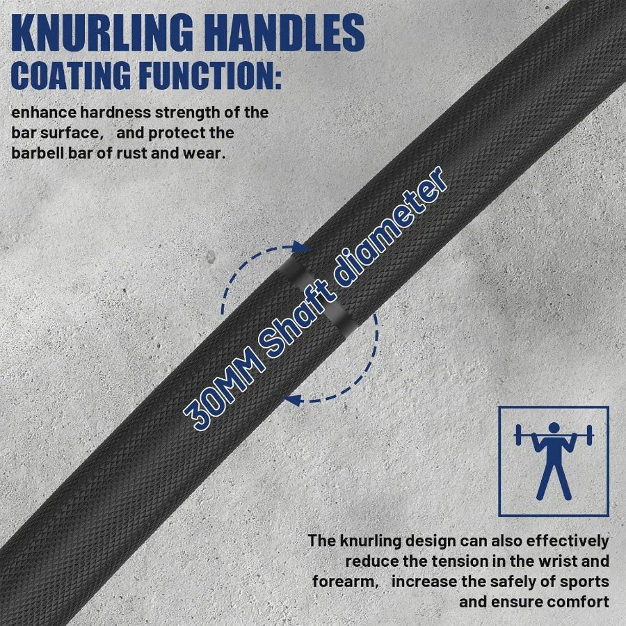 7FT  Cambered Barbell Bar Load 1000LBS Capacity Available Men's Barbell with Hard Chrome Sleeves for 2"  Plates