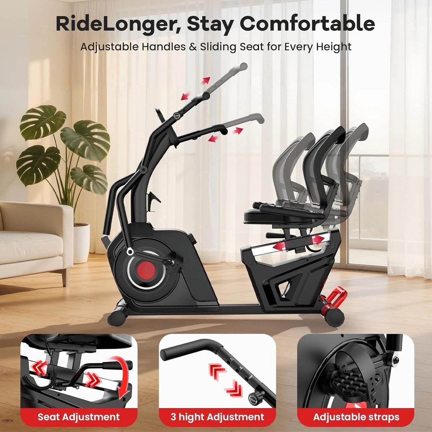 Recumbent Exercise Bike, Stationary Recumbent Exercise Bike for Home with Arm Exerciser, 16-Level Magnetic, Customized