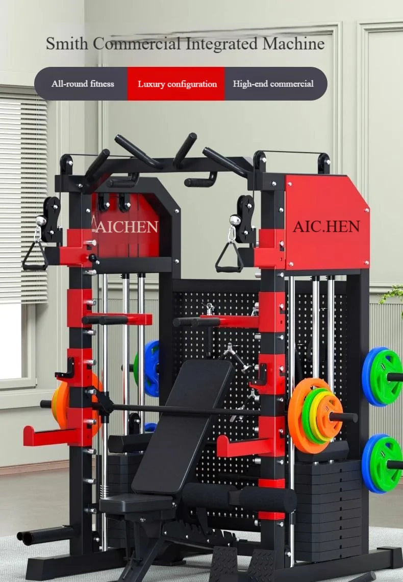 Gym Commercial Smith Comprehensive Trainer With Back Hole And Hanging Accessories With 100kg Barbell Plate Gantry Frame