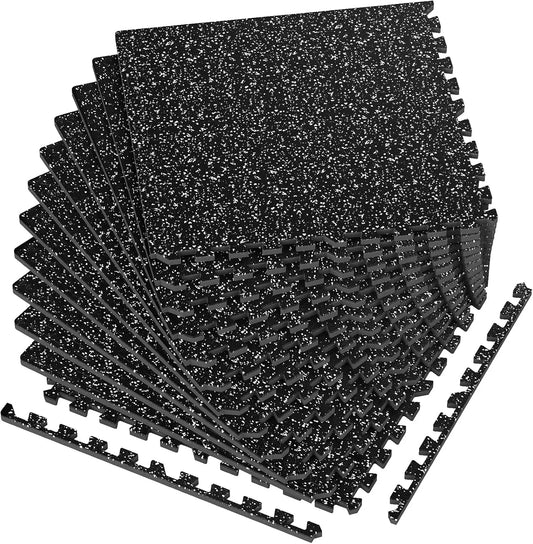 1/2in Thick 48 Sq Ft Rubber Top EVA Foam Interlocking Gym Mats, Non-Slip Puzzle Floor Tiles for Home Workout