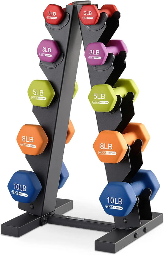 Pastel Hexagonal Dumbbell Set with Rack: 2,3,5,8,10 lbs for Home Fitness and Strength Training