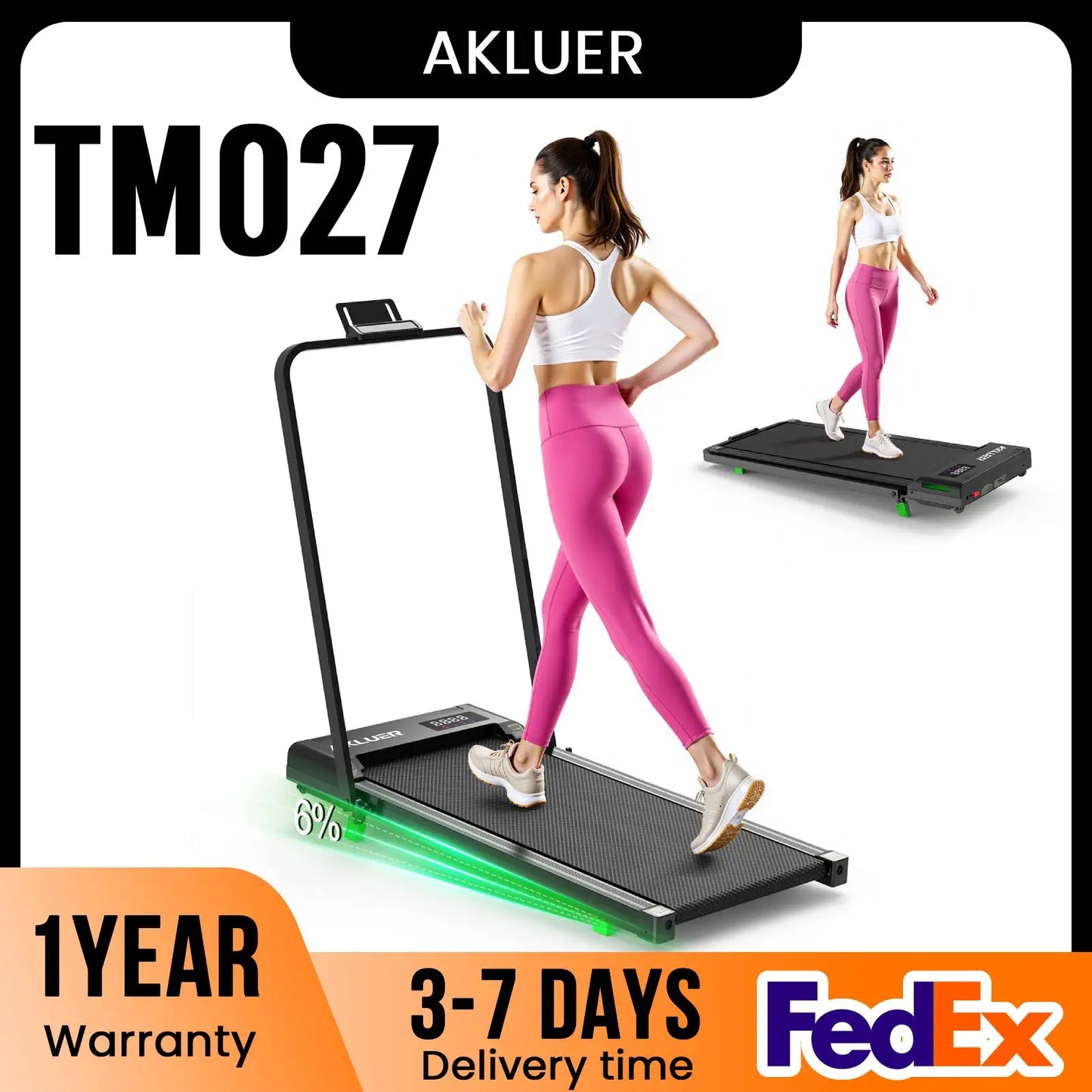 Akluer Walking Pad Treadmill with Incline,2.5HP Portable Walking Pad with Remote Control and LED Display for Home & Office