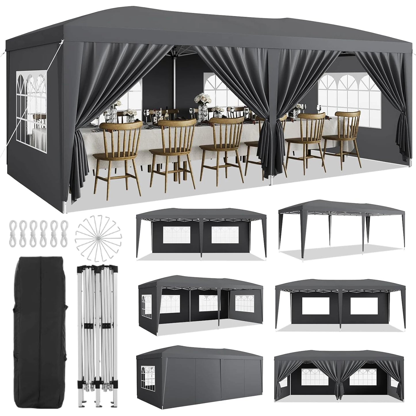 10x20 Heavy Duty Pop Up Canopy Tent with 6 Removable Sidewalls Easy Up Commercial Canopy Tents for Large Outdoor Parties