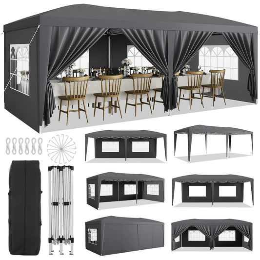 10x20 Heavy Duty Pop Up Canopy Tent with 6 Removable Sidewalls Easy Up Commercial Canopy Tents for Large Outdoor Parties