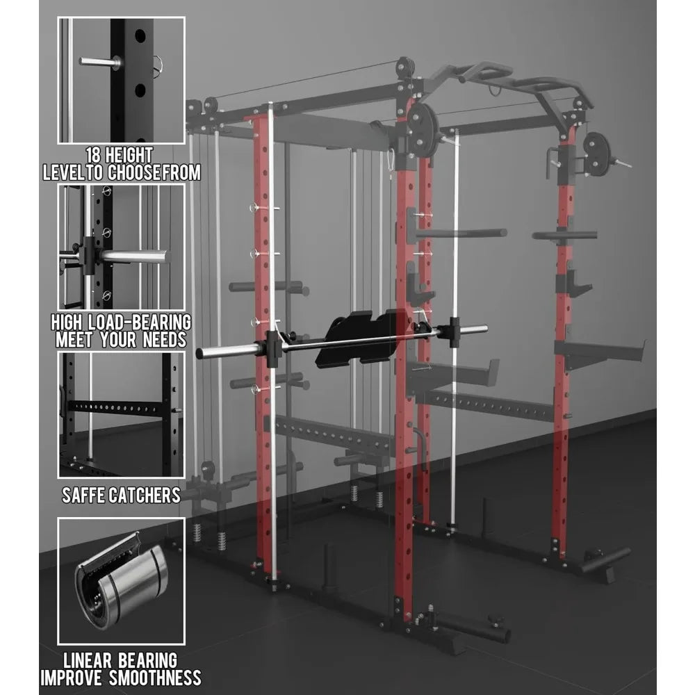 Eonfit E5 Smith Machine with Vertical Leg Press, Power Cage Squat Rack with LAT-Pull Down Cable Crossover Rotating, Customized