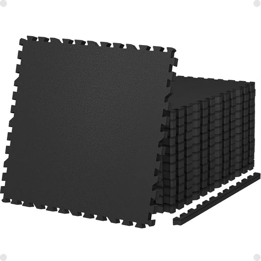 0.79in Thick 24 Sq Ft Interlocking Gym Mats, High Density EVA Foam Rubber Top for Home Workout, Black