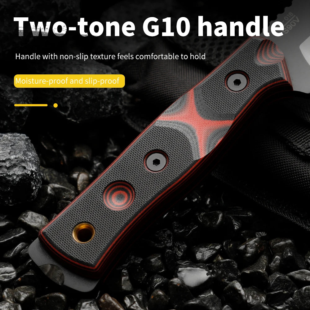 High-quality steel fixed-blade outdoor knife, camping knife with high-hardness stainless steel integrated spine and sheath, emer